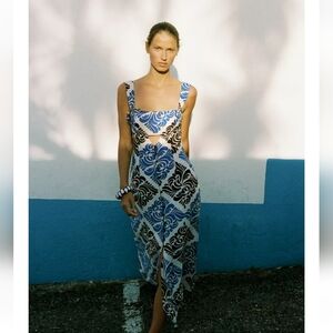 Zara blue and Black Patterned Women's Dress